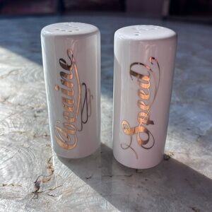 Salt & Pepper Shakers with Gold Writing